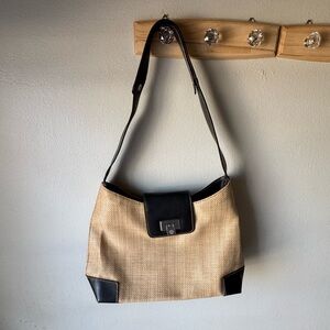 Vintage Liz Claiborne 90s Woven Straw & Leather Shoulder Bag
